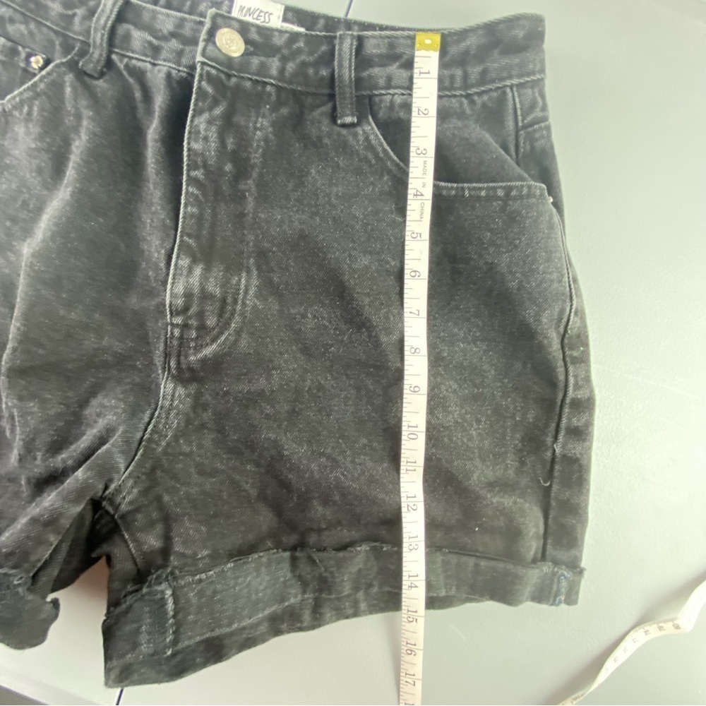 Princess Polly black faded denim cutoff raw hem high shorts, 14 - Picture 9 of 12